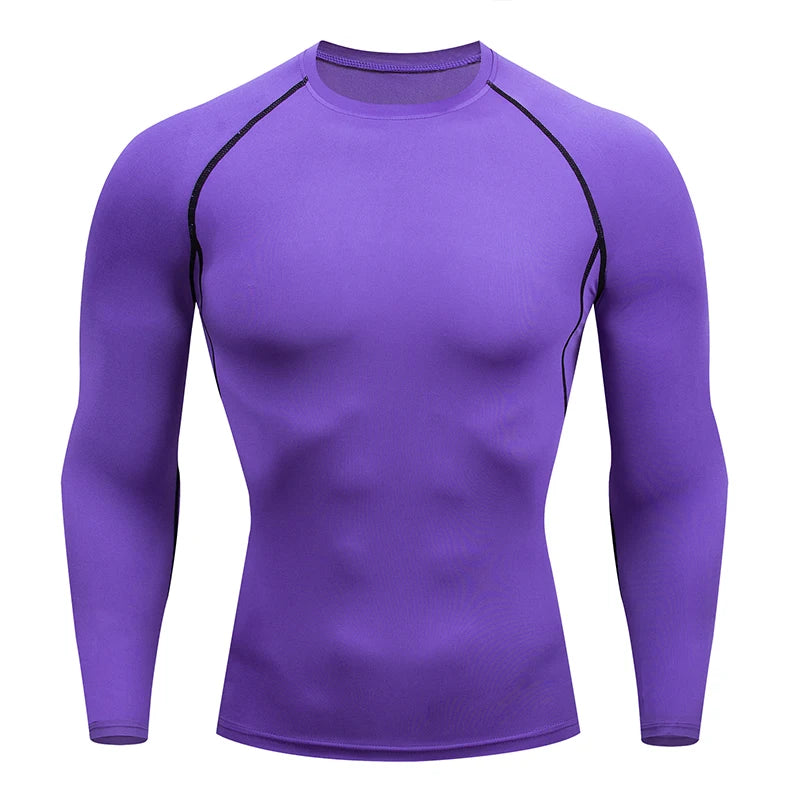 Camiseta de compresión para hombre, manga larga, para running, fitness, entrenamiento, jogging, gimnasio, deportiva, de secado rápido, rashguard