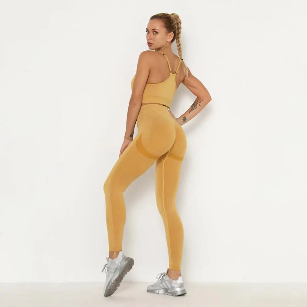 Conjunto de gimnasio sin costuras para mujer, top de manga larga, leggings deportivos de cintura alta que controlan el abdomen, ropa de gimnasio, traje deportivo sin costuras para chicas con curvas