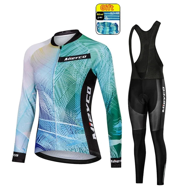 Kit Maillot Ciclismo Manga Larga para Mujer – Con Culotte Acolchado 5D, MTB, Primavera y Otoño