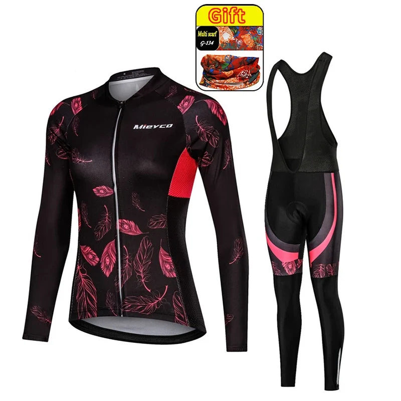 Kit Maillot Ciclismo Manga Larga para Mujer – Con Culotte Acolchado 5D, MTB, Primavera y Otoño
