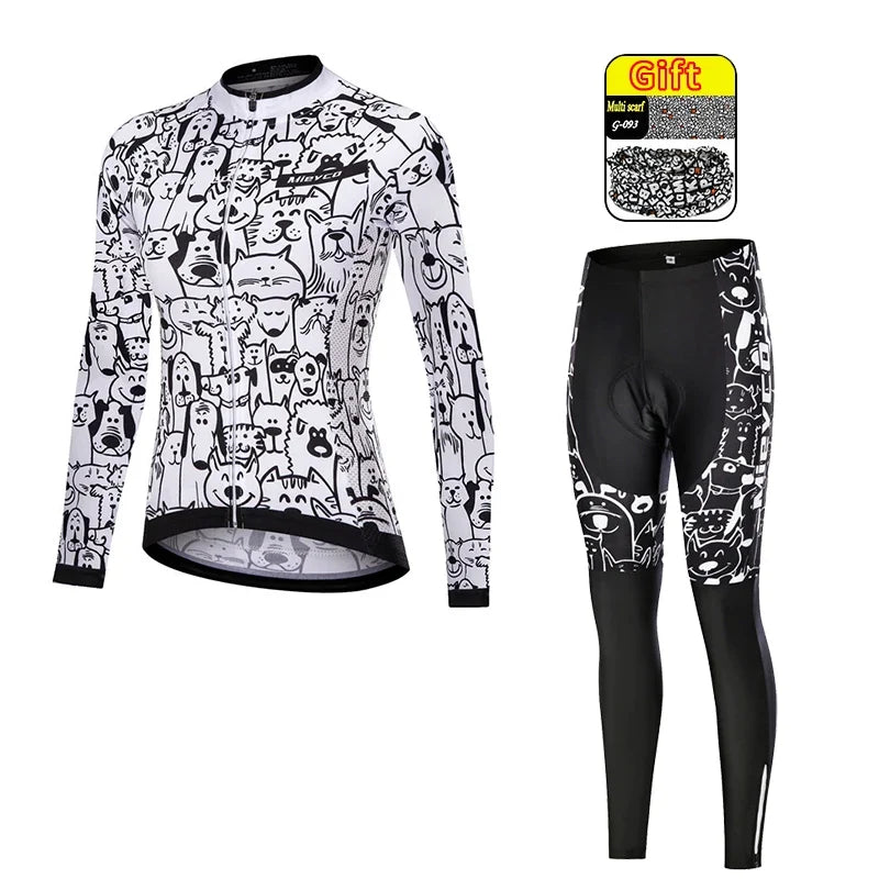 Kit Maillot Ciclismo Manga Larga para Mujer – Con Culotte Acolchado 5D, MTB, Primavera y Otoño