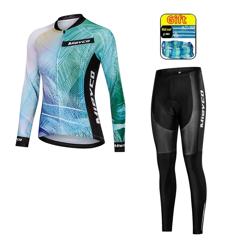 Kit Maillot Ciclismo Manga Larga para Mujer – Con Culotte Acolchado 5D, MTB, Primavera y Otoño