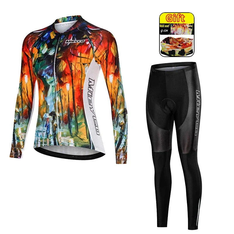 Kit Maillot Ciclismo Manga Larga para Mujer – Con Culotte Acolchado 5D, MTB, Primavera y Otoño