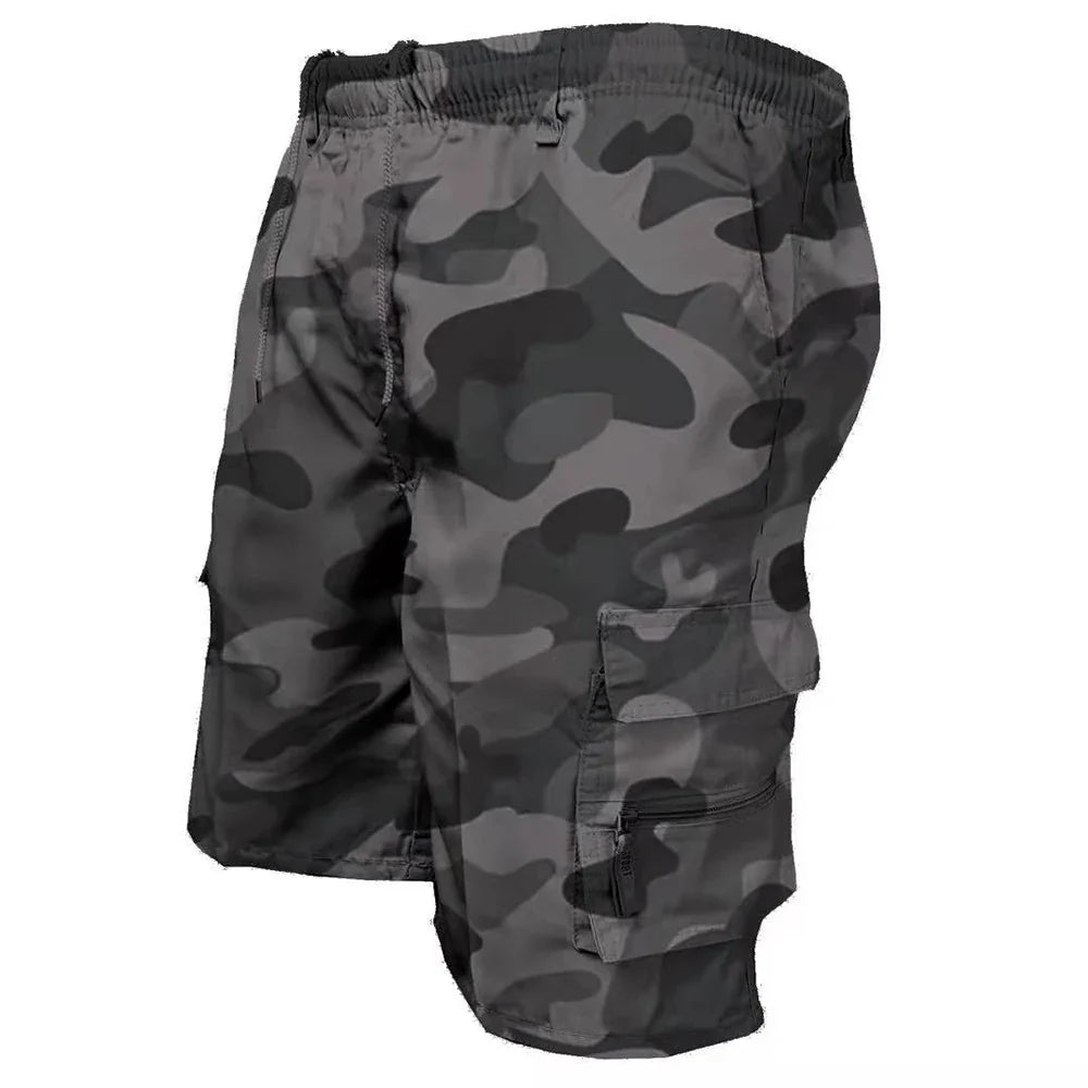 Men's Loose-Fit Cargo Shorts with Drawstring Waist and Multiple Pockets