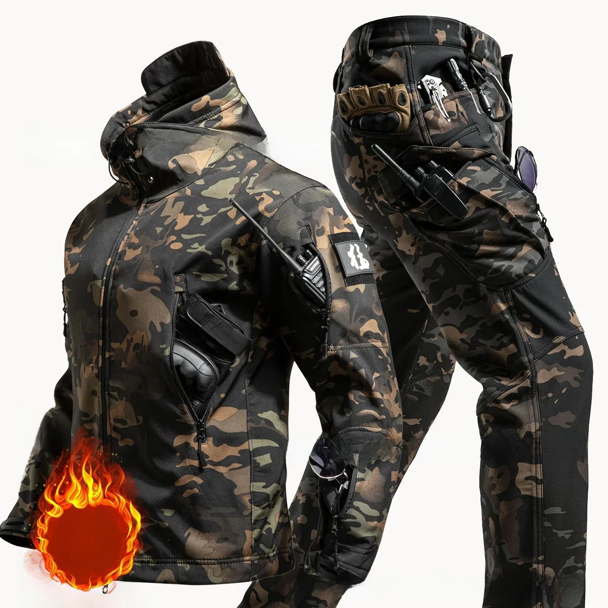 Men's Winter Softshell Suit – Waterproof Windproof Fleece-Lined Jacket & Pants Set-0