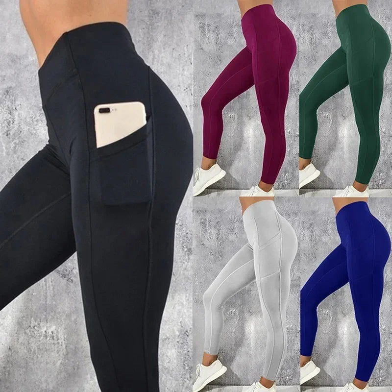 Leggings de Yoga Cintura Alta para Mujer – Con Bolsillos Laterales, Tobillo, Tejido Elástico
