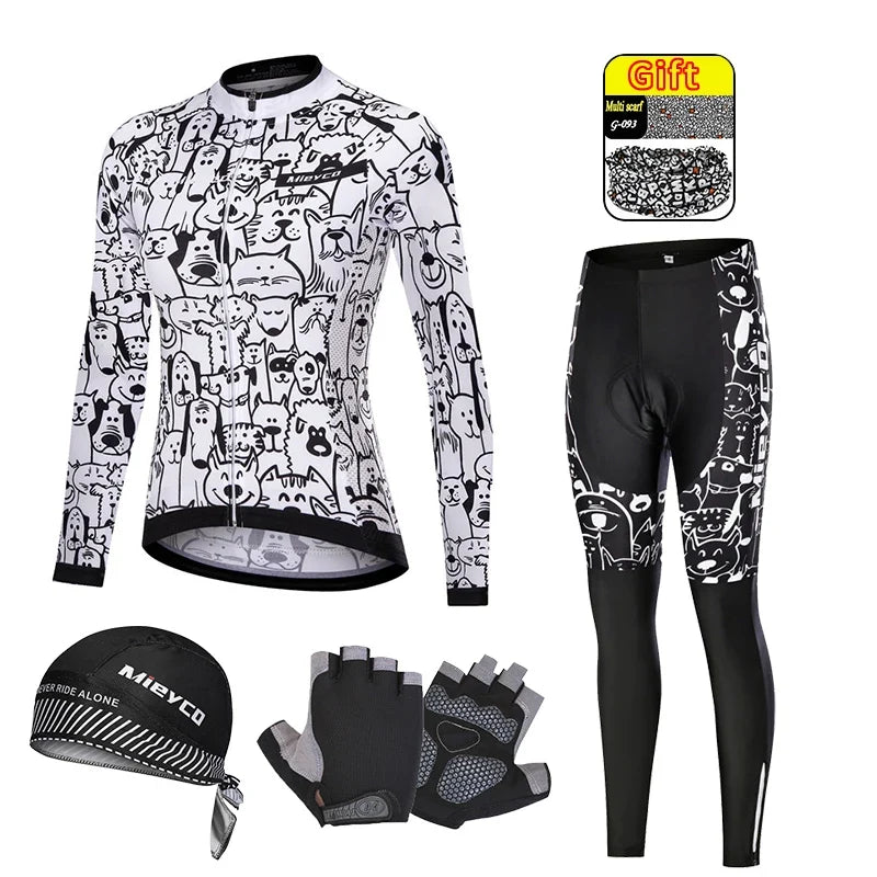 Kit Maillot Ciclismo Manga Larga para Mujer – Con Culotte Acolchado 5D, MTB, Primavera y Otoño
