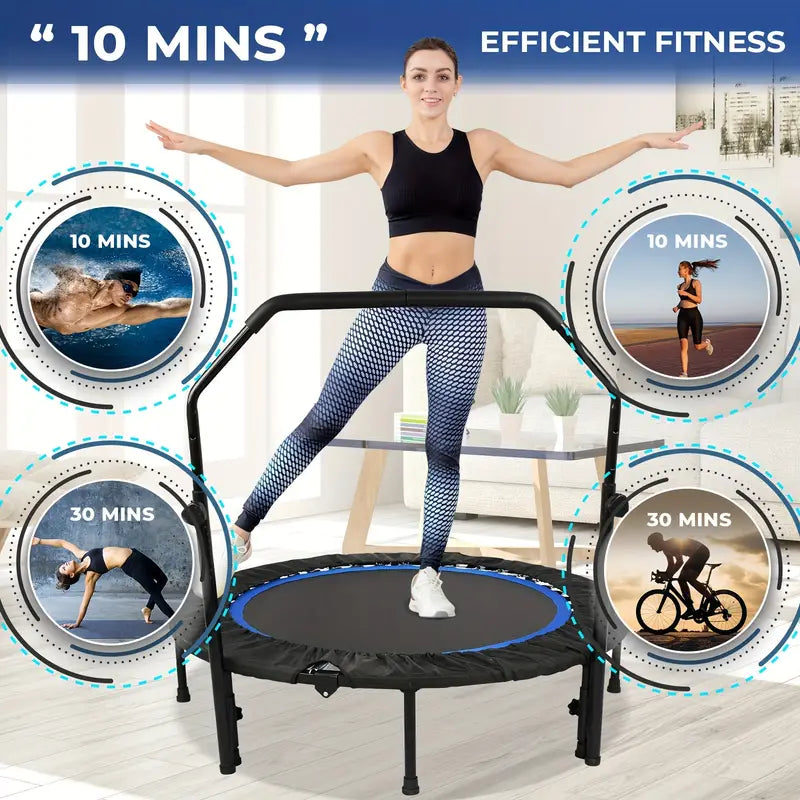 1pc 121.92cm Mini Fitness Trampoline with Adjustable Handle - Blue-2