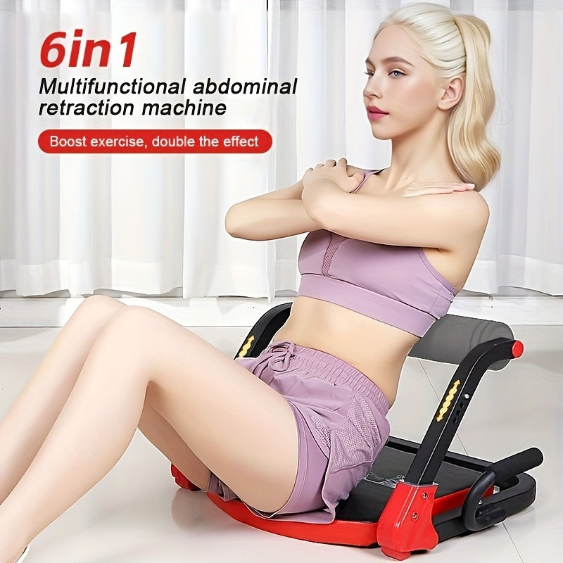 Entrenador Abdominal 6 en 1 para Core y Cintura – 21 Ejercicios, Hierro, Manual, Rojo