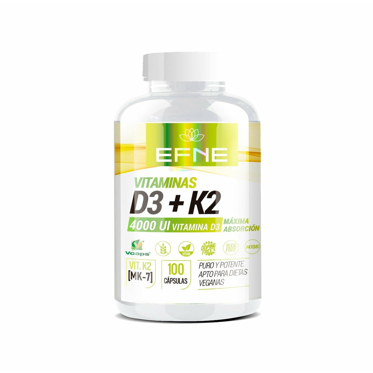 Vitaminas D3 + K2 EFNE | 4000 UI Alta Potencia y Máxima Pureza (100 Cápsulas)