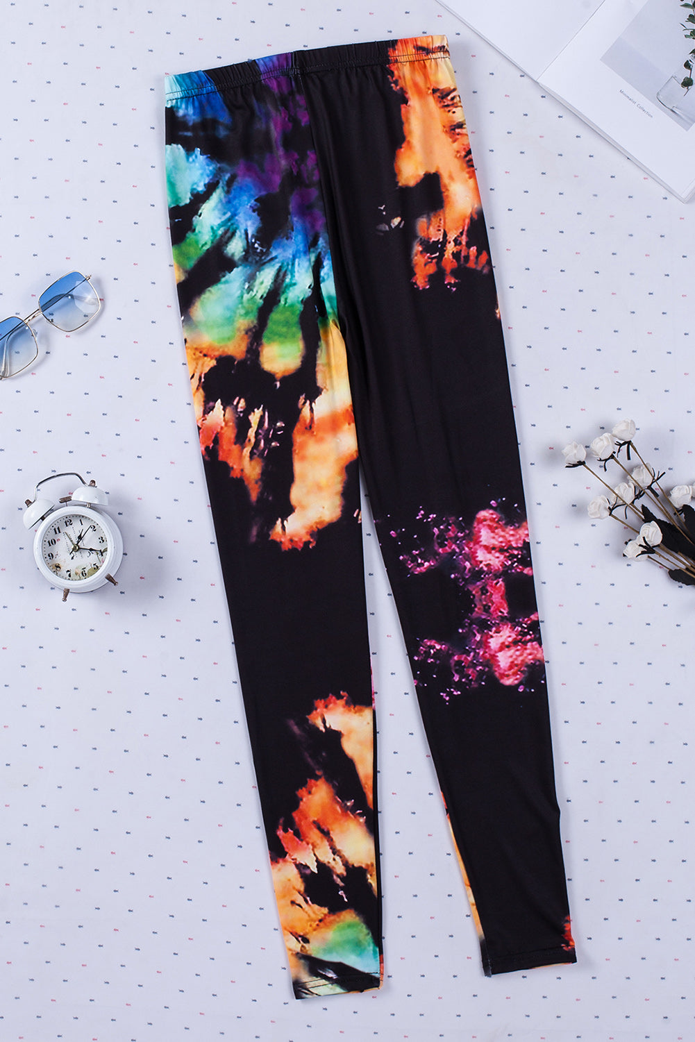 Leggings deportivos con aberturas y estampado tie-dye multicolor