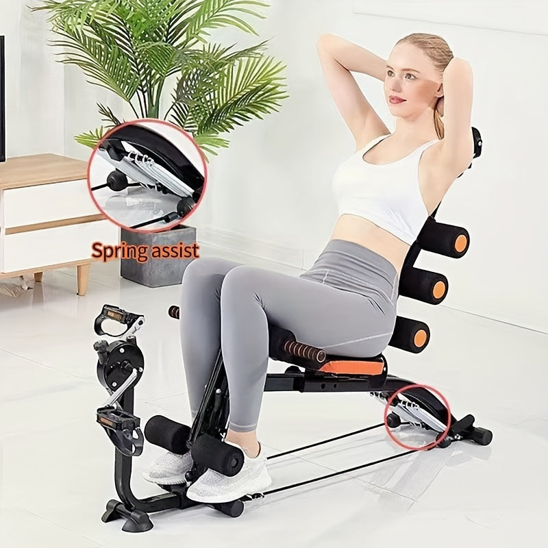 Banco de gimnasio multifunción 6 en 1 – Abdominales, piernas y core, hierro, naranja y negro, 135x94 cm