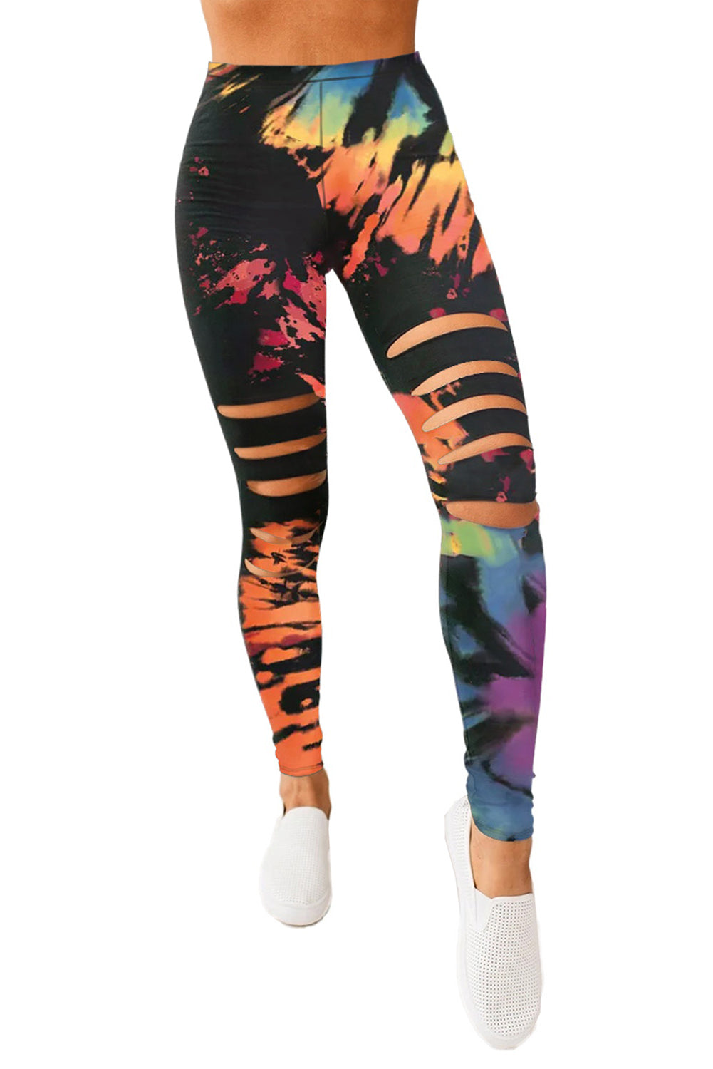 Leggings deportivos con aberturas y estampado tie-dye multicolor