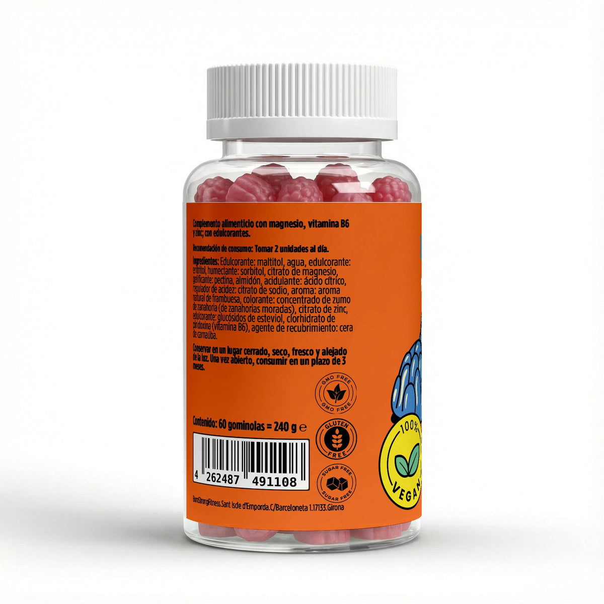 Gominolas veganas Magnesio Zinc Vitamina B6 sin azúcar 60 uds