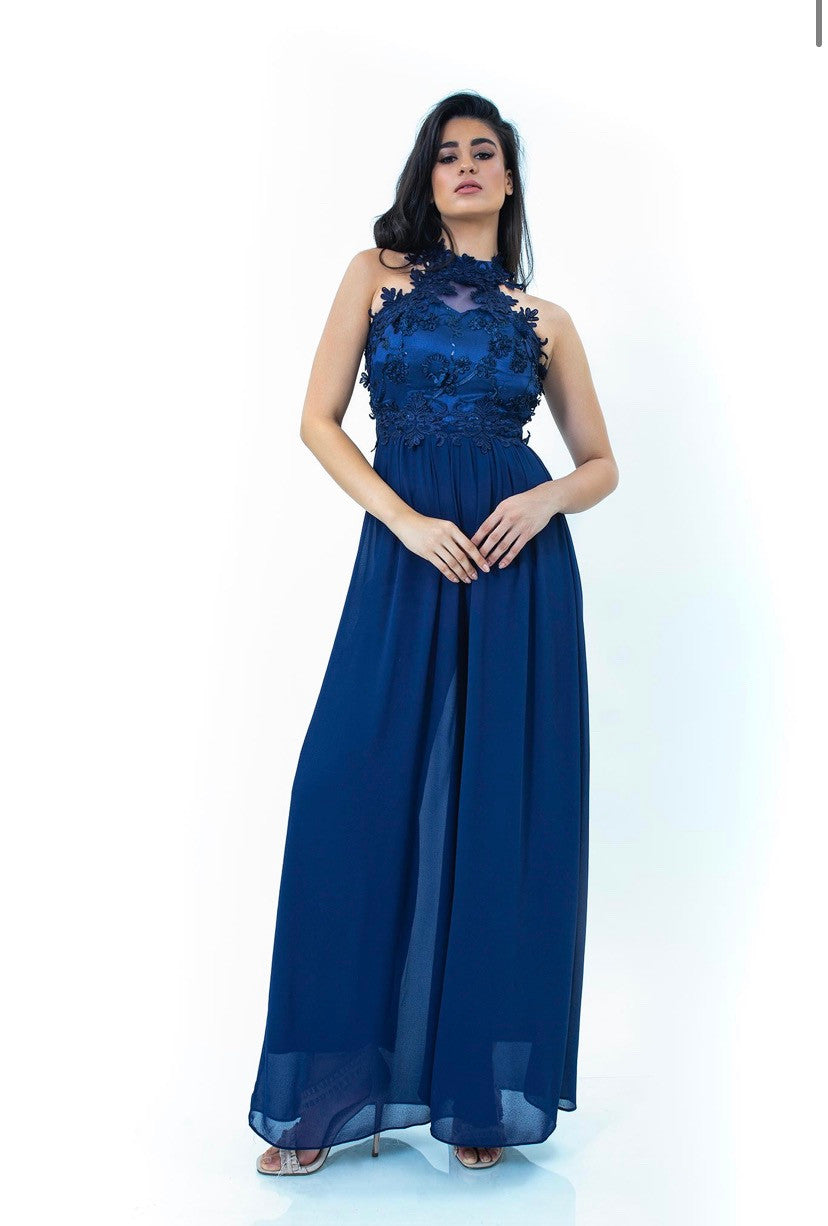 Heavy Blu Jumpsuit with lace &amp; Open Back-2