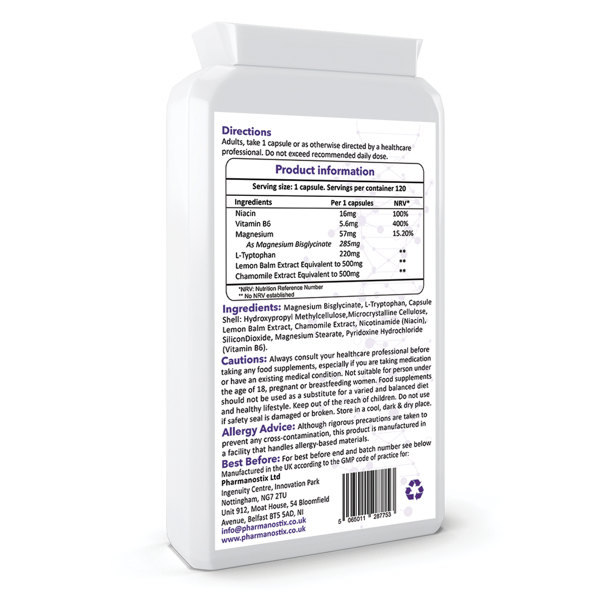 PharmaSleep Complex 120 cápsulas veganas - Complejo de L-triptófano