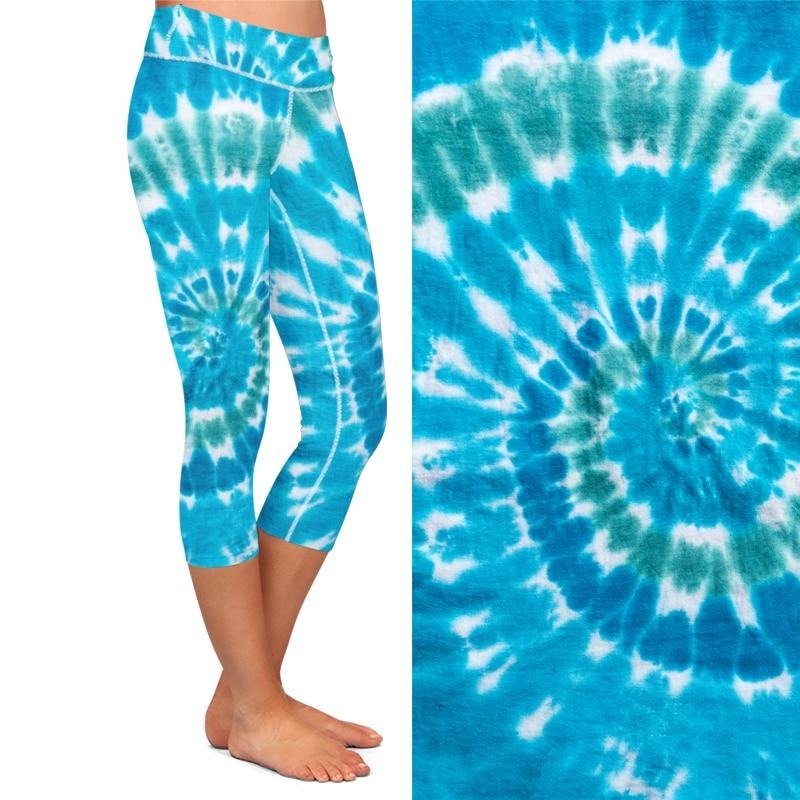 Mallas capri de mujer Vimost Shop – Azul tie-dye, cintura alta