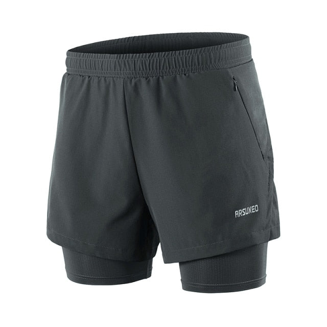 Shorts Running 2 en 1 para Hombre – Secado Rápido, Patchwork, Bolsillos con Cremallera, Gym y Jogging