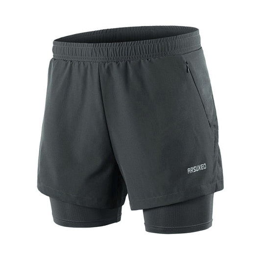 Shorts Running 2 en 1 para Hombre – Secado Rápido, Patchwork, Bolsillos con Cremallera, Gym y Jogging