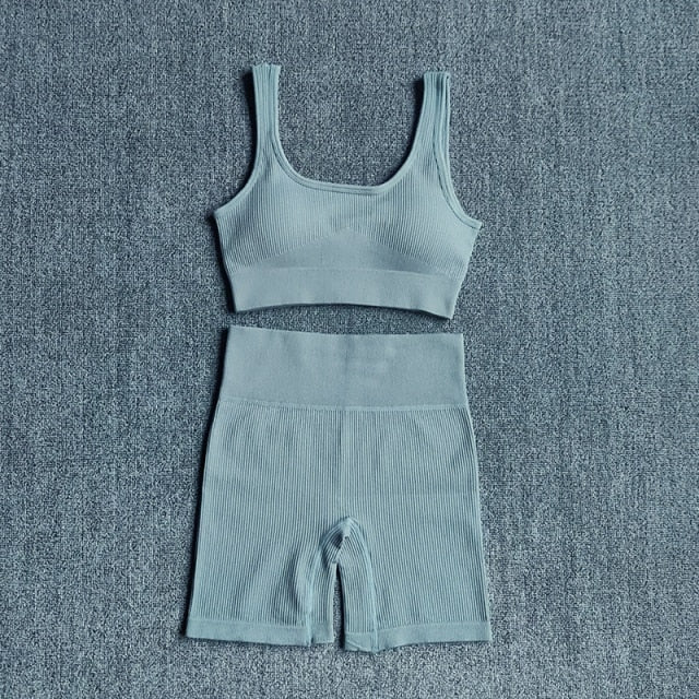 Conjunto Yoga 2 Piezas para Mujer – Sujetador Deportivo + Shorts Seamless, Transpirable