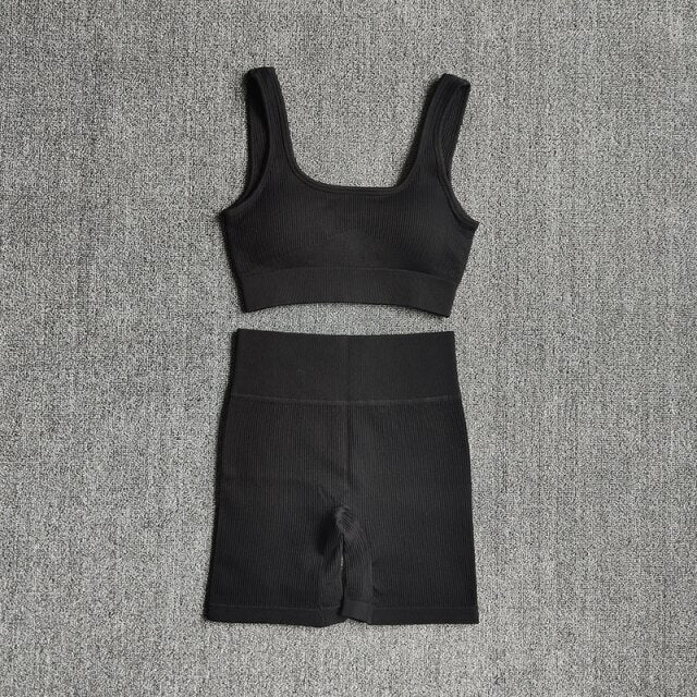 Conjunto Yoga 2 Piezas para Mujer – Sujetador Deportivo + Shorts Seamless, Transpirable