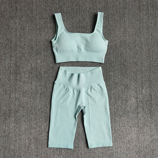 Conjunto Yoga Seamless 2 Piezas para Mujer – Sujetador Deportivo + Shorts, Fitness y Gym
