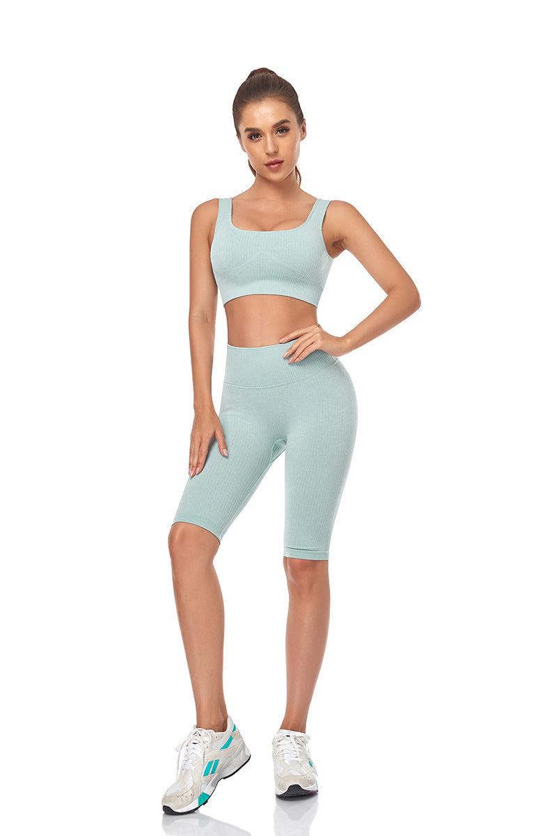 Conjunto Yoga Seamless 2 Piezas para Mujer – Sujetador Deportivo + Shorts, Fitness y Gym