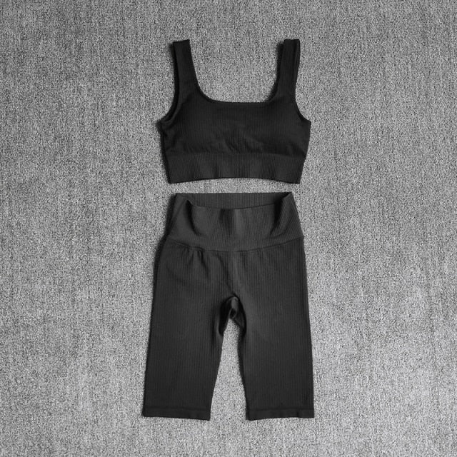 Conjunto Yoga Seamless 2 Piezas para Mujer – Sujetador Deportivo + Shorts, Fitness y Gym