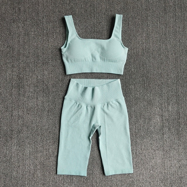 Conjunto Yoga Seamless 2 Piezas para Mujer – Sujetador Deportivo + Shorts, Fitness y Gym