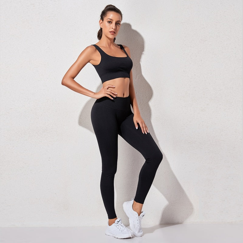 Conjunto Yoga Seamless para Mujer – Crop Top Manga Corta y Leggings Deportivos