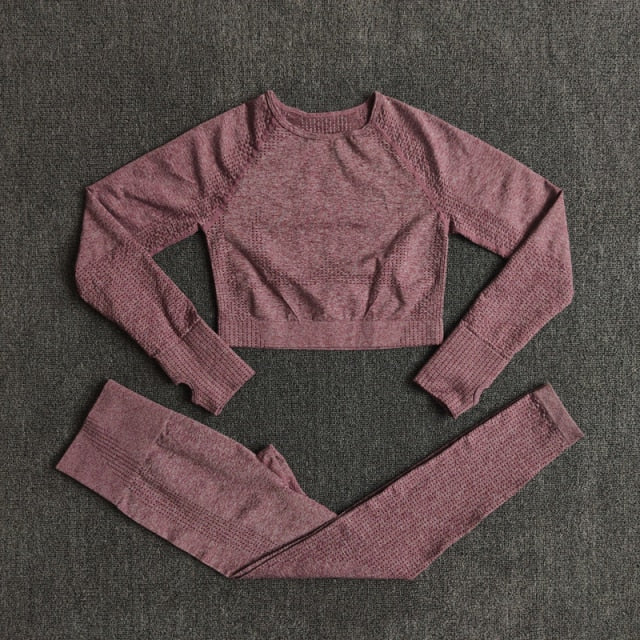 Conjunto Yoga Seamless para Mujer – 2, 3 o 5 Piezas con Crop Top Manga Larga, Corta o Sin Mangas y Leggings