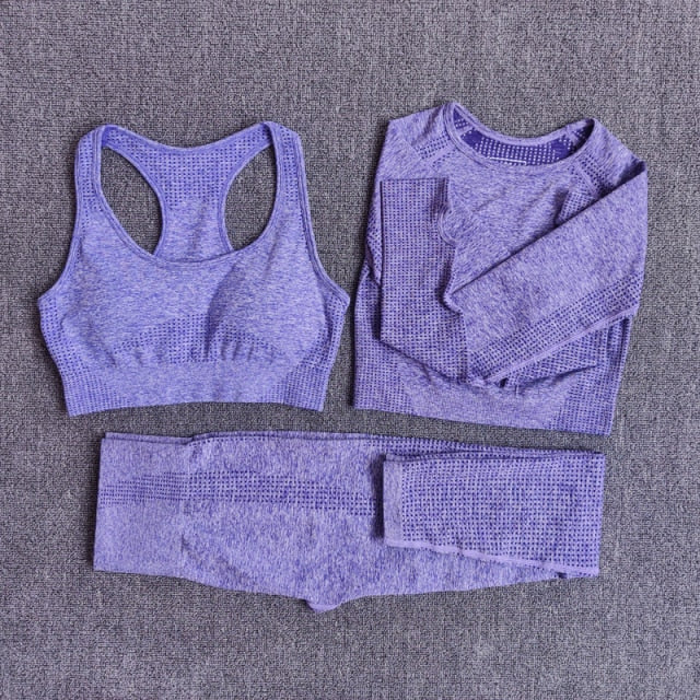 Conjunto Yoga Seamless para Mujer – 2, 3 o 5 Piezas con Crop Top Manga Larga, Corta o Sin Mangas y Leggings