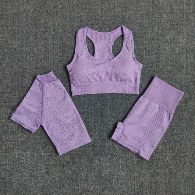 Conjunto Yoga Seamless para Mujer – 2, 3 o 5 Piezas con Crop Top Manga Larga, Corta o Sin Mangas y Leggings