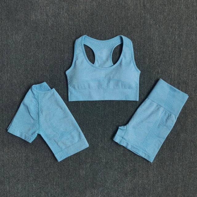 Conjunto Yoga Seamless para Mujer – 2, 3 o 5 Piezas con Crop Top Manga Larga, Corta o Sin Mangas y Leggings
