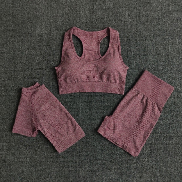 Conjunto Yoga Seamless para Mujer – 2, 3 o 5 Piezas con Crop Top Manga Larga, Corta o Sin Mangas y Leggings