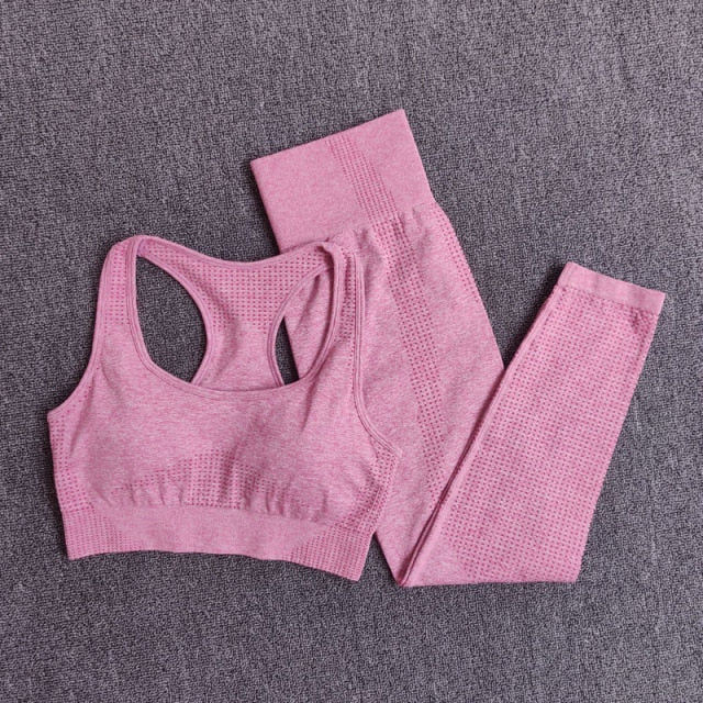 Conjunto Yoga Seamless para Mujer – 2, 3 o 5 Piezas con Crop Top Manga Larga, Corta o Sin Mangas y Leggings