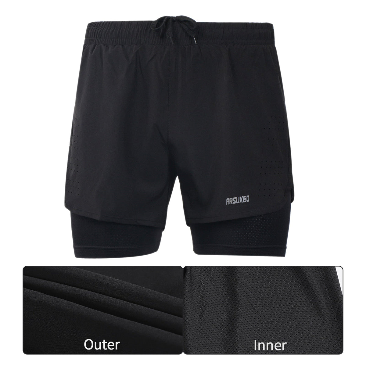 Men Running Shorts Outdoor Sports Training Exercise Jogging Gym Fitness 2 in 1 Shorts with Longer Liner Quick dry-1