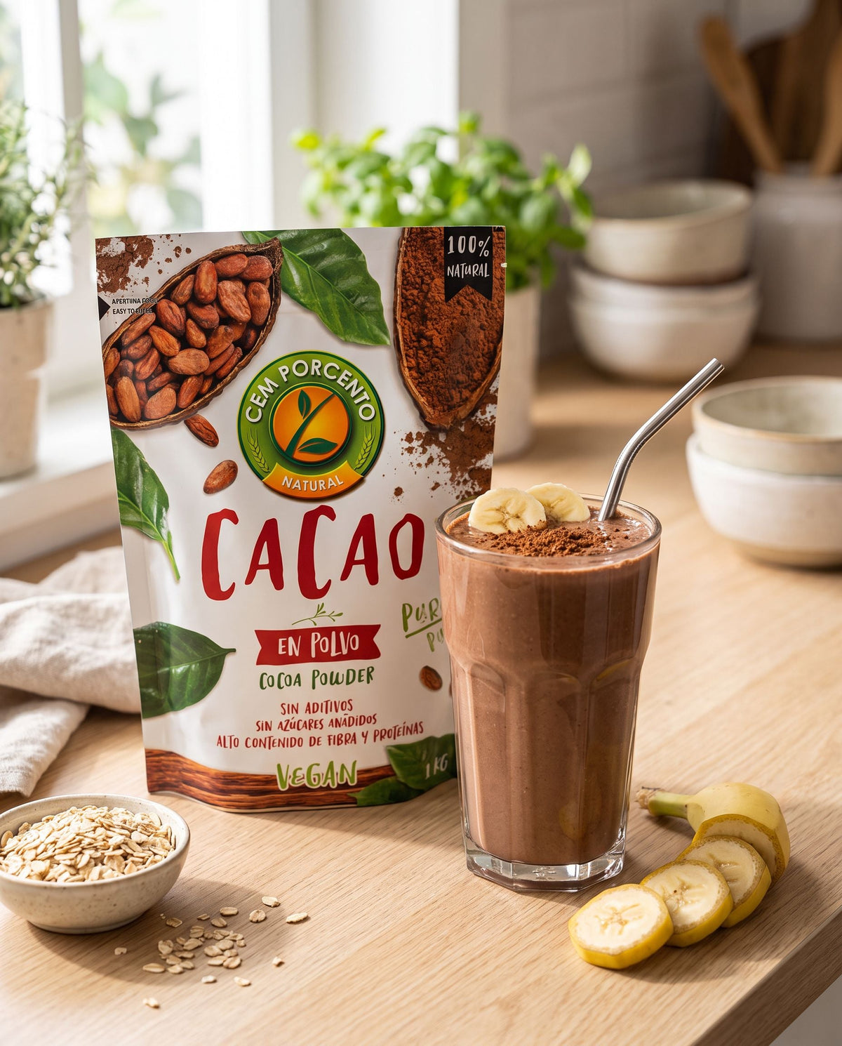 Cacao Puro en Polvo 100% Natural 1Kg - Cem Porcento