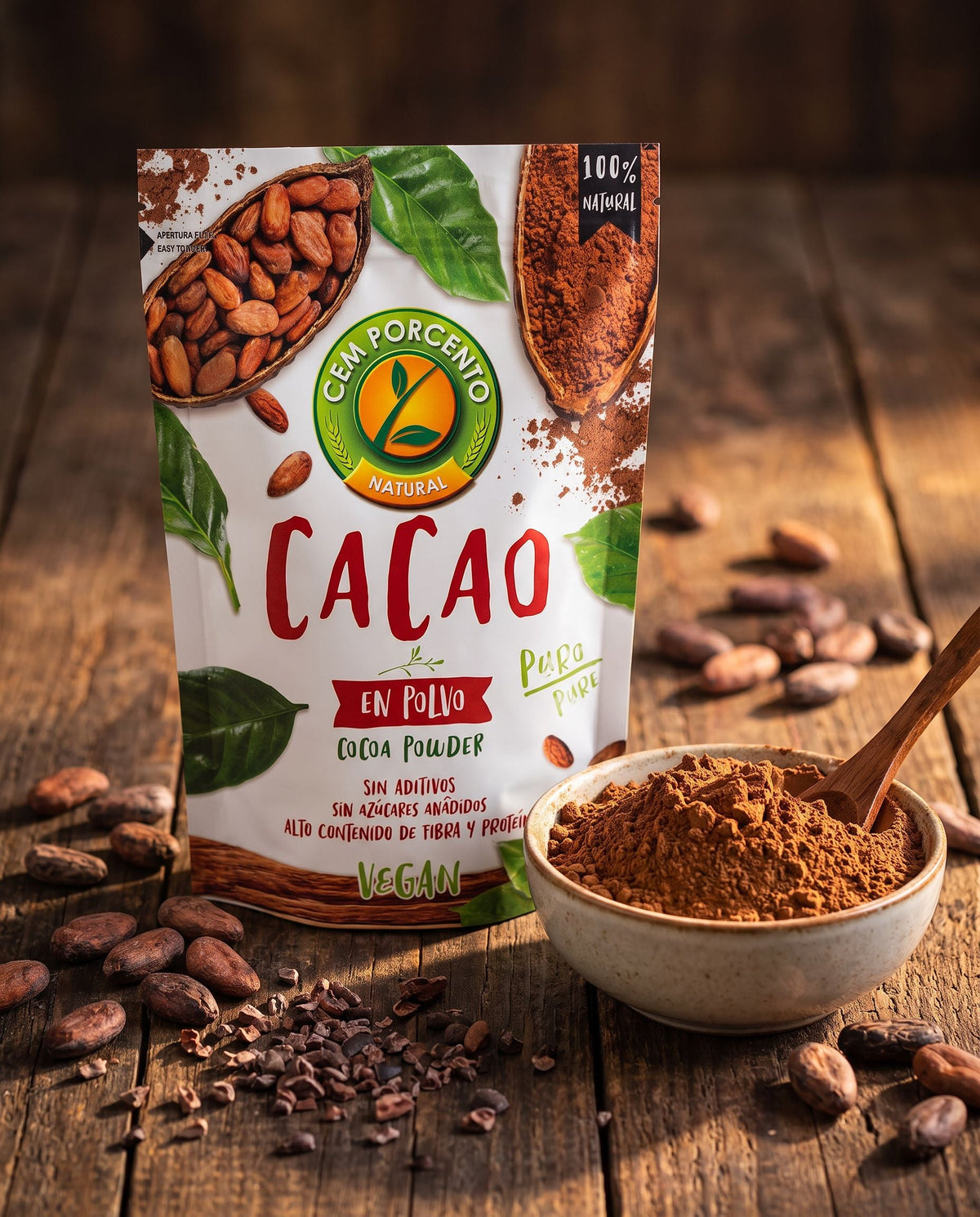 Cacao Puro en Polvo 100% Natural 1Kg - Cem Porcento